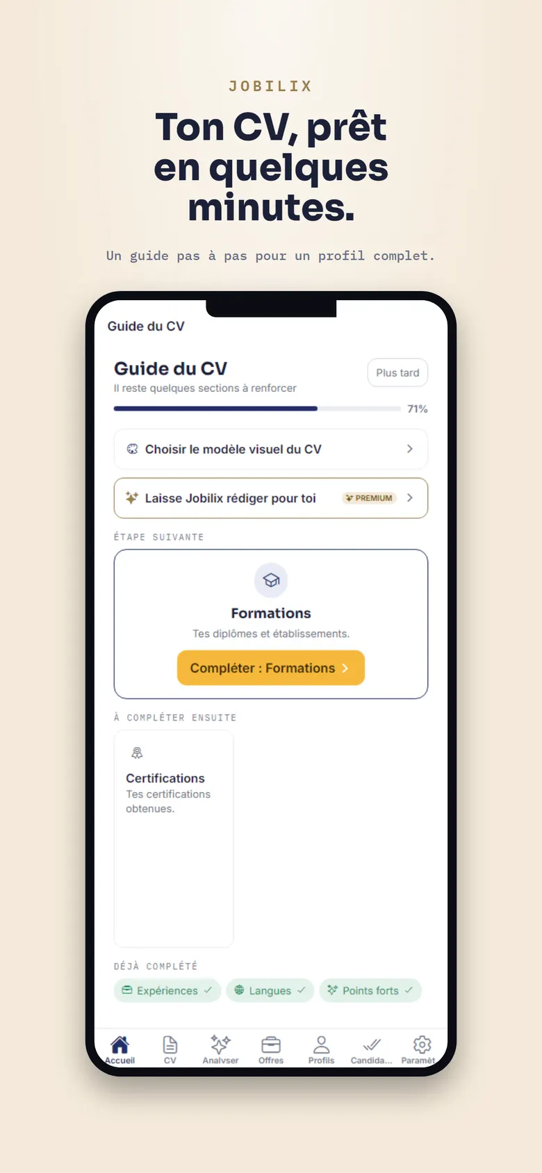 Guide du CV pas à pas dans Jobilix